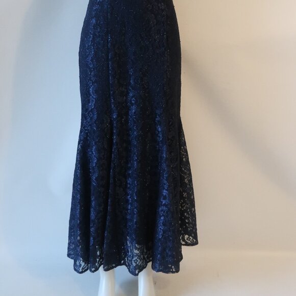 NWT Women R&M Richards Blue Lace Off the Shoulder Shimmer Mermaid Gown Dress 10P - Picture 7 of 14